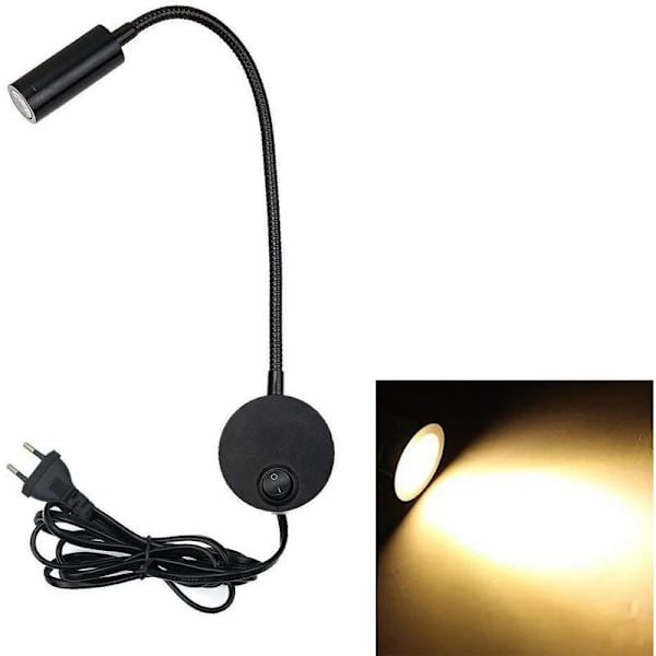 3W Plug-in Flexibel Svanhals Vägglampa Läslampa Konstverk Display Accent Ljus Väggmonterad Spotlampa Armatur med På/Av-brytare (Svart)
