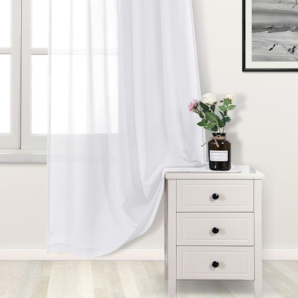 Vita Tyllgardiner Halvskira Tyllstångsgardiner för Sovrum och Vardagsrum, 132 x 213 cm Långa, 2-Delars Set