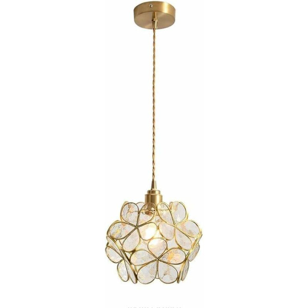 Nordisk kronbladsformad pendellampa handblåst glas och mässing hängande lampa enkel huvud E27 taklampa restaurang barnrum (klar)-D