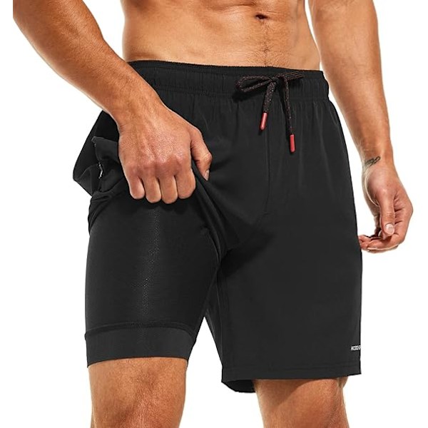 Badbyxor för män 7\" Snabbtorkande badshorts med kompressionsfoder och fickor med dragkedja - Storlek L - Svart