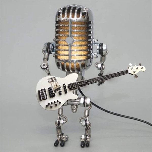 Retro-stil Vintage Mikrofon Robot Bordlampe, Vintage Mikrofon Robot Touch Dimmer Bordlampe Svart
