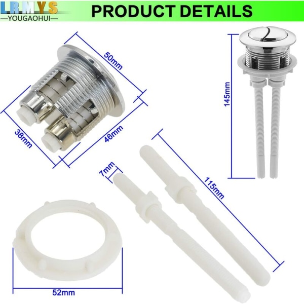 Universal 38mm Rund Dobbel Trykk Cistern Toalett Spyl Knapp Krom Plast Toalettsete Reservedel Dobbel Stang Trykk Citern Vann Tank Standar