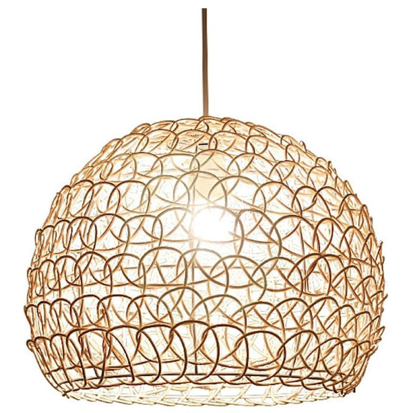 Håndvevd bambuspendellampe 25 cm, landlig stil, retro pendellampe, håndvevd rotting bambusskjerm, stue, soverom, høydejusterbar taklampe