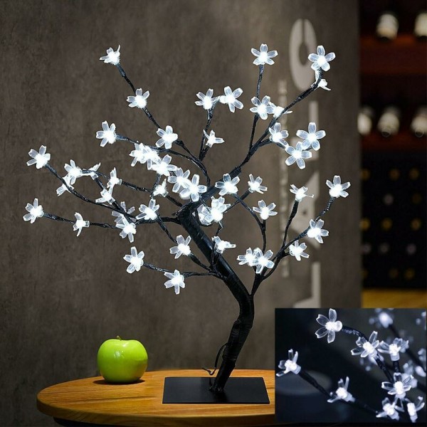 LED kirsikkapuulamppu, 0,45M 48LED, LED-valopuu, mustat oksat, kodin sisustukseen (valkoinen)