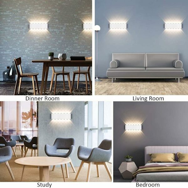 Moderne væglampe IP65 Vandtæt 12W LED væglamper aluminium Indendørs væglampe til stue soveværelse Hall Trappe Gangsti (12W) [Energi