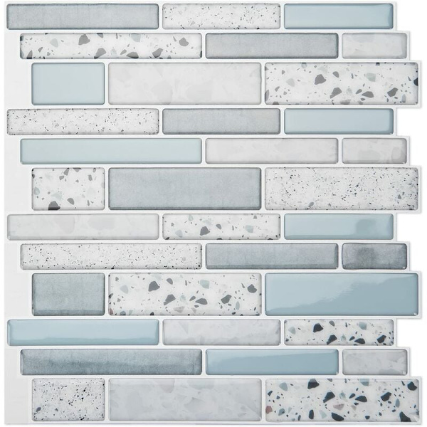 Skrell og lim veggfliser Stänkskydd Selvklebende veggfliser Stein design, 10 ark, Marmor, 30x30cm (Blå)