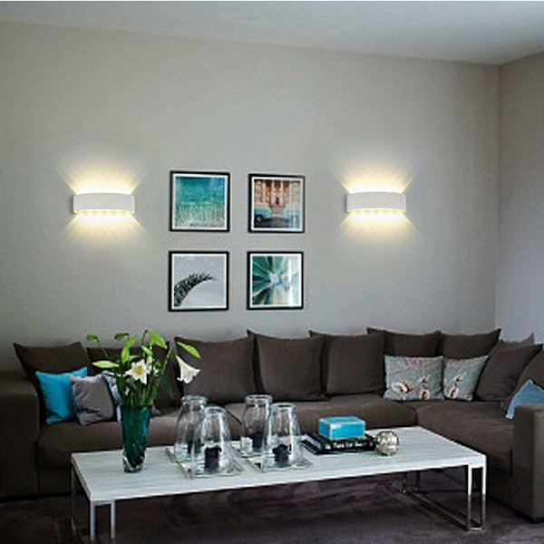 Moderne væglampe IP65 Vandtæt 12W LED væglamper aluminium Indendørs væglampe til stue soveværelse Hall Trappe Gangsti (12W) [Energi