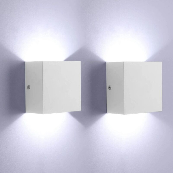 2 stk. LED indendørs op og ned væglampe hvid moderne 6W aluminium væglampe til stue soveværelse køkken, ikke-vandtæt, ikke-dæmpbar, Co