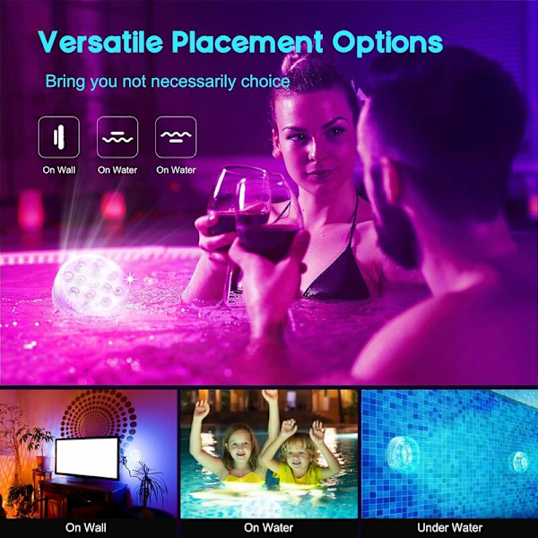 4-pack nedsänkbara LED-lampor, vattentäta LED-lampor med fjärrkontroll RGB-färgväxlande dammlampor dekoration HIASDFLS