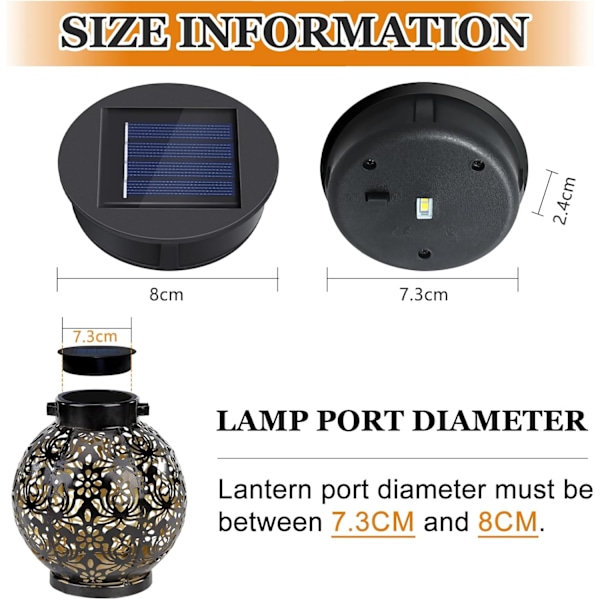 Udendørs solcellelampe erstatningstop 8CM, lanterne låg lys pære reservedel med varmt lys, IP44 LED solcelle erstatningstop enhed til udendørs brug