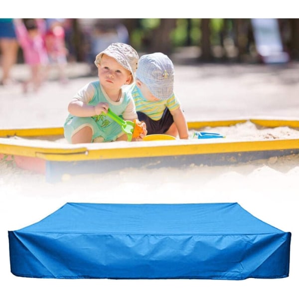 Dammtät cover med dragsko, fyrkantig presenning i Oxfordtyg för sandlåda, pool, trädgård eller gård (blå, 200x200 cm)