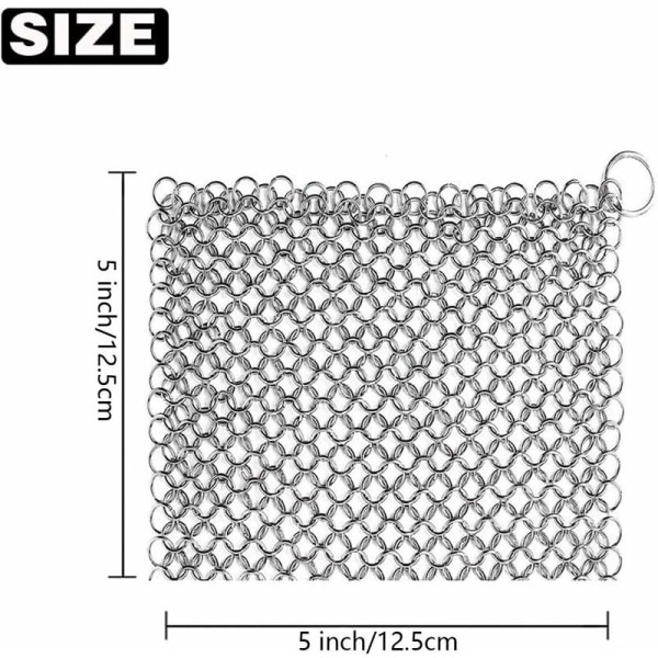 Rengjøringsmiddel for støpejern, 5x5 tommer 316 rustfritt stål kjettingrenser tørketrommel for oppvask, gryter, stekebrett etc. Multifunksjonelt kjøkkenredskap C