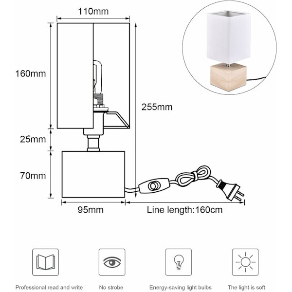 Moderne Dekorationsnatlampe, [E14 Pære Inkluderet] Æstetisk Atmosfære Læsebordlampe Træ Øjenpleje Natur Soveværelse Belysning (HVID) [E