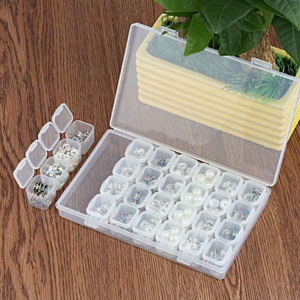 Multifunktionell diamantbroderi förvaringslåda med 28 fack för nagelkonst, strass, smycken, örhängen, pärlor, halsband, förvaring och display - F