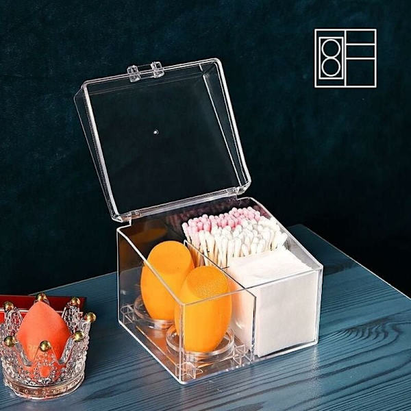 Bomuldsvatpindholder, Bomuldsdispenser, 1 stk. Bomuldsvatpindæske, Fremstillet af Ps-materiale, Med låg, Holdbar (12 x 10 x 9,5 cm, Stil B) HIASDFLS