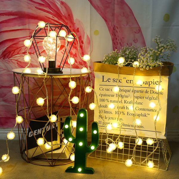LED Hårete Ball String Lights Hage Hage Dekorasjon Jul Dag Utendørs Vanntett Snøklode Lys (6M40LED, varm hvitㄘ