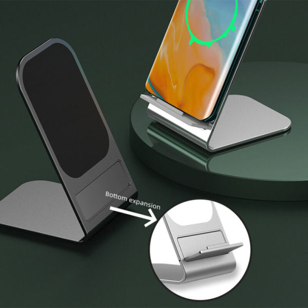 Magnetisk mobiltelefonhållare Skrivbord Trådlös laddare Vertikal Trådlös laddning 15W Snabbladdning (Silver)