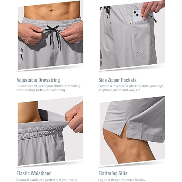 Snabbtorkande badshorts för män med ficka med dragkedja, badshorts för män - Utan meshfoder - XL - Ljusgrå