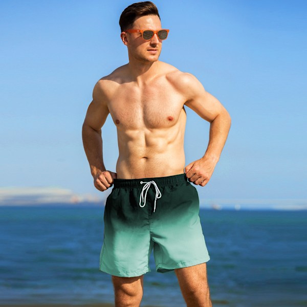 2-i-1 Badbyxor för Män 7 Tum Badbyxor Badkläder Set Strandshorts - Storlek L - Gradient Grön - Svart