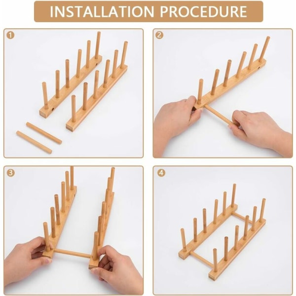 Bambus opbevaringsstativ, køkkenopbevaringsstativ til opvaskestativ i bambus til tallerkener, til bambusskål, trætallerken, glasskål, skærebræt holder