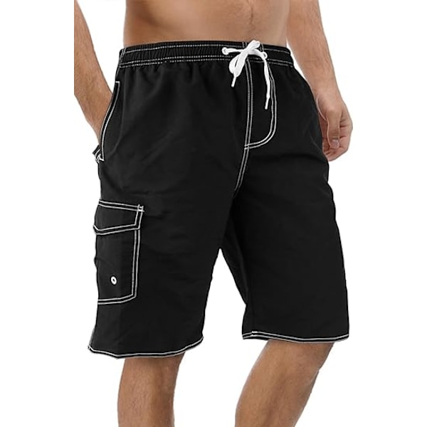 Herre Badeshorts Hurtigtørrende Badeshorts med Mesh For Sjovt Badetøj Badebukser - XL - Sort