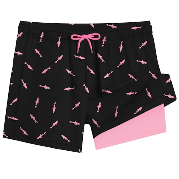 2-i-1 Badbyxor för Män 7 Tums Badshorts Set Strandbyxor - Storlek L - Haj Svart