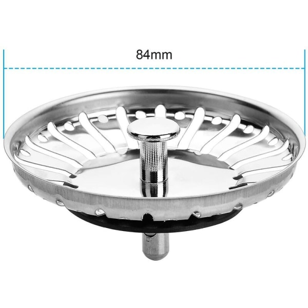 2 stk. rustfritt stål kjøkkenvask sil dobbeltlags vaskpropp vaskavløp - Diameter 84mm