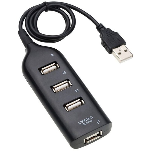 USB 2.0 Hub Høy Multi-USB Hub Splitter 4 Port USB Hub Adapter for Bærbar Mottaker Datamaskin Tilbehør Svart