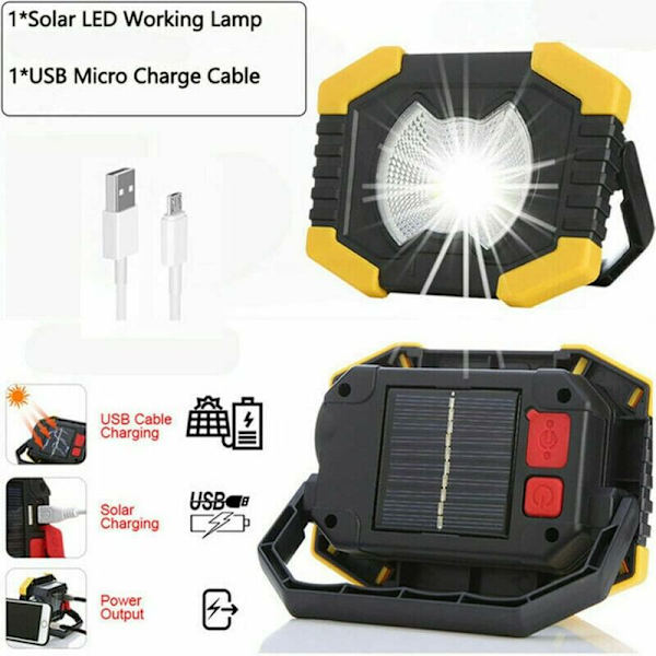 Uppladdningsbar LED-arbetslampa, utomhus solcellslampa, vattentät COB-campinglampa för trädgård, garage, fiske HIASDFLS