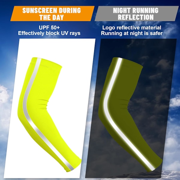 6 Par Ärmar UV-Skydd Reflexremsa Solskydd Kylärmar UPF50 Armkompressionsärmar Fluorescerande Gul