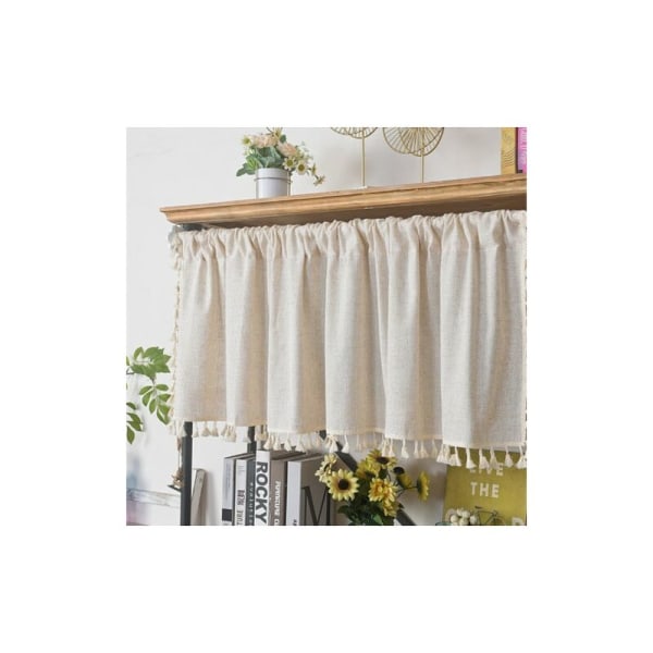 Kaffe Gardin Boho Linne Korta Fönstergardiner med Stångficka Gårdshus Köksfönster Draperier för Dekorativa Vardagsrum Små Sovrum fo