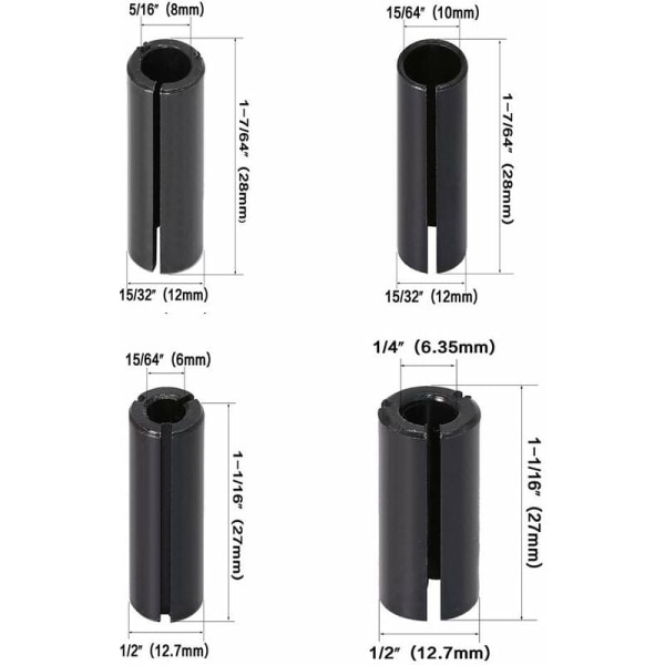 9 stk. Collet Chuck Adapter Router Bit Høy presisjon Collet Adapter CNC Stål Collet Chuck for Elektrisk fres