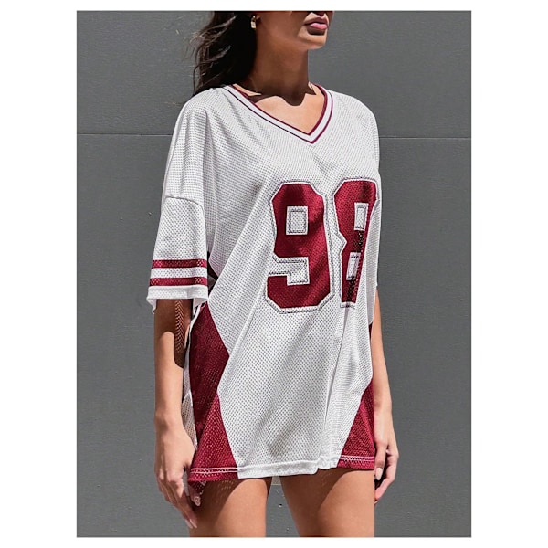 Strikket damebluse Y2k Toppe Grafisk Fodbold Sommer Oversized T-shirt Toppe L