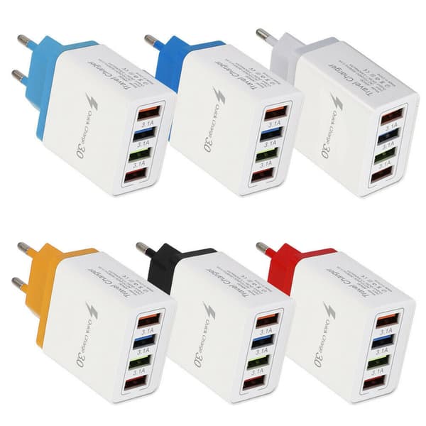 4USB Lader 3.1A Flere Porter Telefonlader for Reise