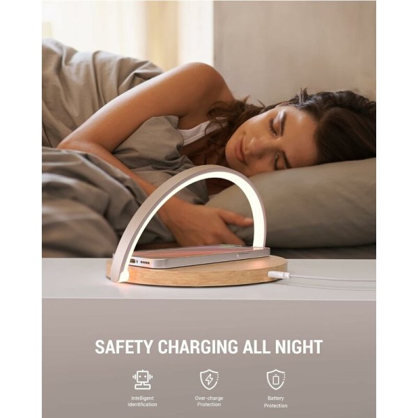 Trådløs oplader-sengelampe, touch-bordlampe, LED-nattelys med induktionsoplader, dæmpbar touch-nattelys med 3 lysstyrkeniveauer