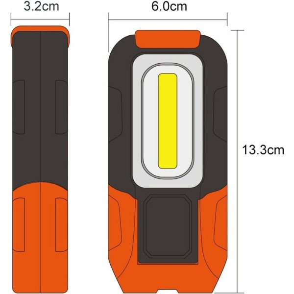 LED Walkman-lampor 3W COB LED ficklampa magnetisk bärbar AAA-stolpar ingår ej, hopfällbar lampa med magnetfot och krok 3-pack