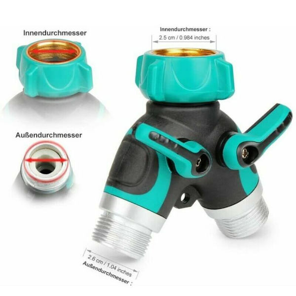 Haveslange Splitter, 3/4 Zinklegeringsfordeler med 2 Ventiludtag, Justerbar og Låsbart Vandflow med 2 Konnektorer og 3 Vaskemaskiner