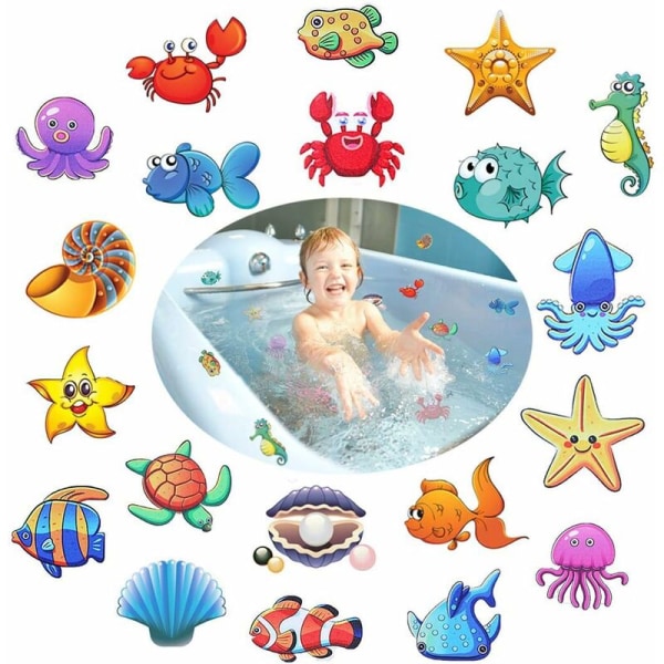 Anti-skli-klistremerker for badekar, 20 marine organismer, Ø 10 cm for sikkerhet i badekar og dusj, anti-skli-klistremerke-DENUOTOP