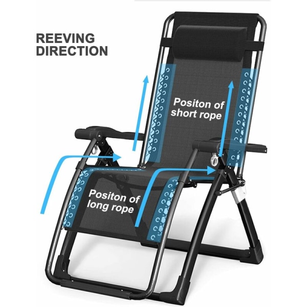 DENUOTOP Universal Reservedeler Ledninger for Zero Gravity Stol (4 Strenger), Zero Gravity Stol Reparasjonsverktøy, Bungee Stol (Svart)-DENUOTO