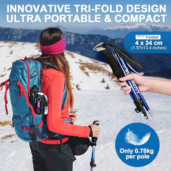 7075 Aluminium Vandrestave - Hurtig Lås Teleskopisk Design - Ultralet & Foldbar til Vandring/Camping - Holdbare All-Terrain Stave (Blå)