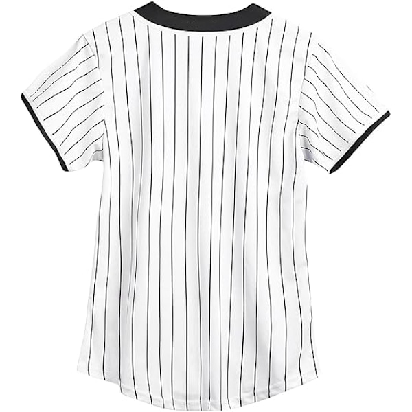 90'er Dame Tøj, Unisex Hip Hop Festtøj, Baseballjakke, Kortærmet Skjorte med Knapper - XL - Striber