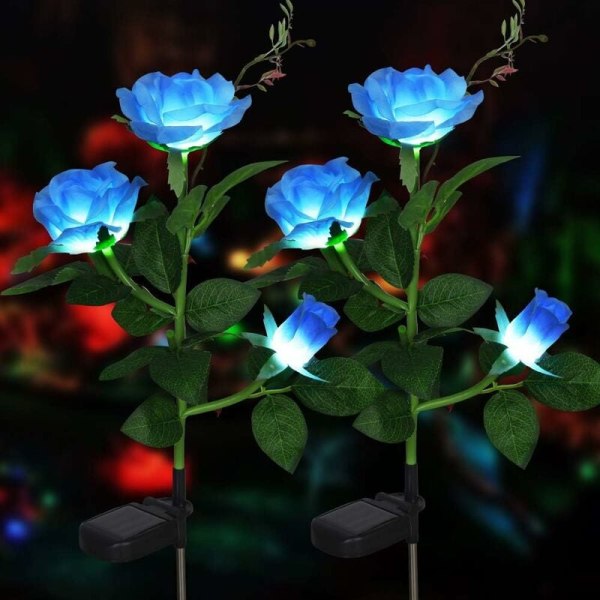 Kunstig Rose Solar Blomsterlys Utendørs Dekorative Solar LED-lys IP44 Vanntett for hagejul Utendørsdekorasjon, uteplass, rygg