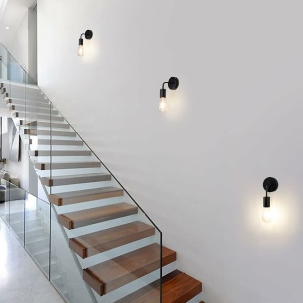 Svart vegglampe, 2 stk. E27 Edison industrielle leselys for nattbord soverom korridor trapp innendørs retro nattlys belysning bad