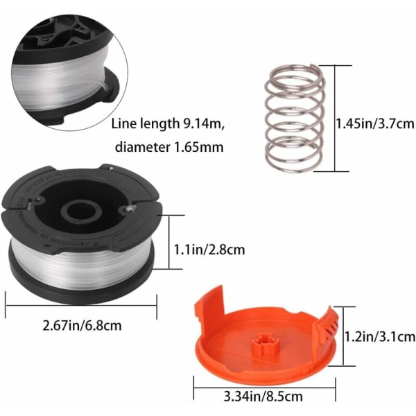 6 pcs Black+Decker Nylon Lawn Mower Replacement Spool for Trimmer Brush Cutter Line Spool with Spool Covers and Springs for Black and Decker