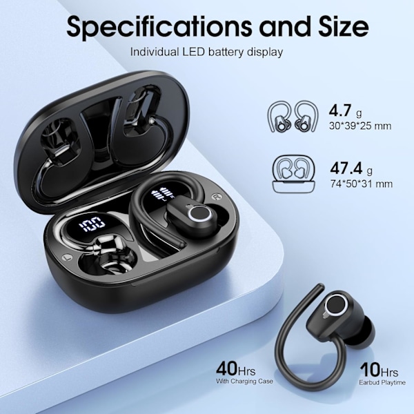 Bluetooth 5.4 Langattomat Kuulokkeet - 4 ENC Melua Vaimentavaa Mikrofonia, 50H Toistoaika, IP7 Vedenkestävä Juoksuun