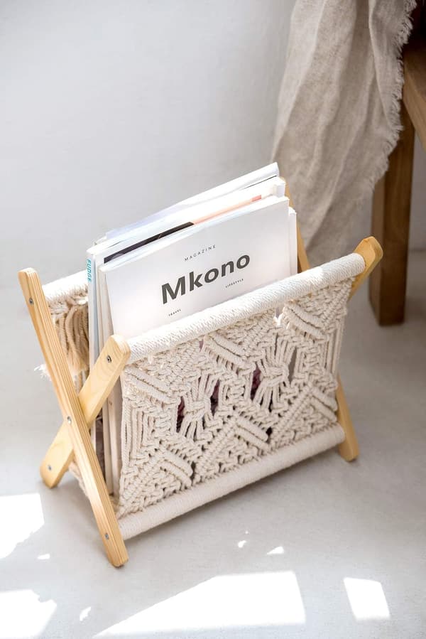Makramee-lehtiteline Boho-lehtiteline Vapaasti seisova säilytysteline