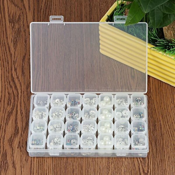 Multifunktionell diamantbroderi förvaringslåda med 28 fack för nagelkonst, strass, smycken, örhängen, pärlor, halsband, förvaring och display - F