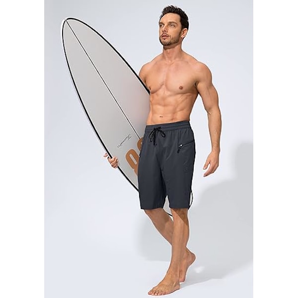 Badebukser for menn, hurtigtørkende strandshorts med glidelåslomme, badebukser for menn - Uten nettingfôr - XL - Mørkegrå