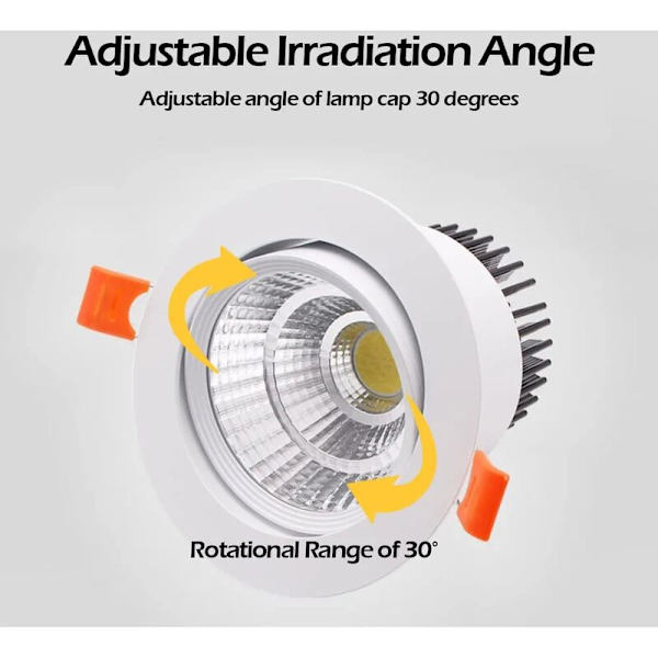 6 x LED-downlights, 5W COB innfelt taklampe, kald hvit 6000K, 500LM, AC 220-240V, Ra≥90, utskjæring 60-80mm, strålevinkel 24°, IP44, for bad