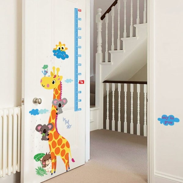 Söt tecknad koalabjörn Giraff Tillväxthöjdsdiagram Avtagbara väggdekaler Dekaler, Barn Baby Sovrum Nursery DIY Dekorativ självhäftande vägg S